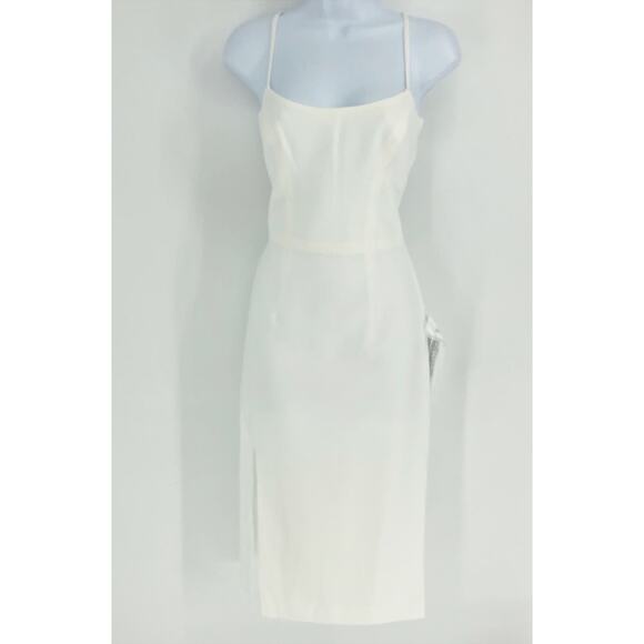 DRESS THE POPULATION Rory Midi Sheath Dress XS Off White Fringe Hem NWT - Picture 4 of 15